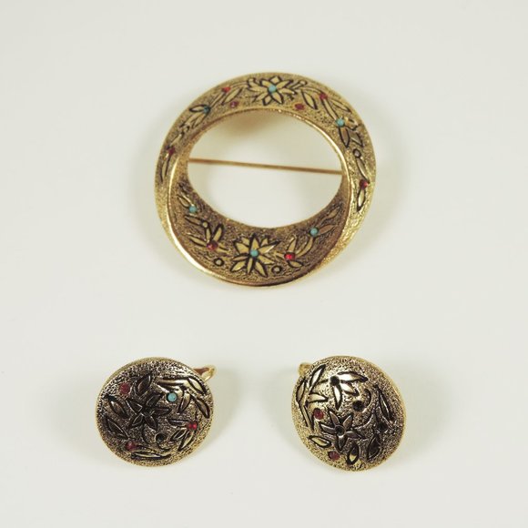 Vintage | Kramer Matching Brooch and Clip-On Earring Set - Picture 1 of 4